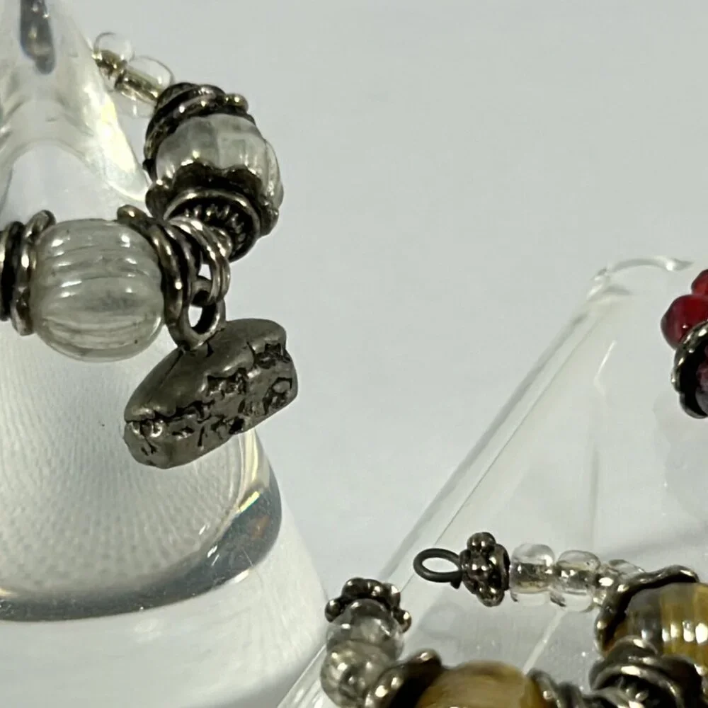 Lot 5 Multicolored Beaded Wine Charms Silver Tone Cheese Wedge Grapes Bottle